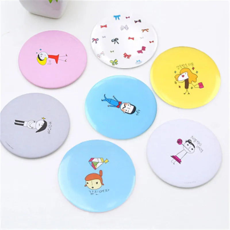 TSHOU674 Makeup Mirror Portable Hand Mini Make Up Mirror Travel Round Pocket Cosmetic Mirror Portable Beauty Makeup Accessories