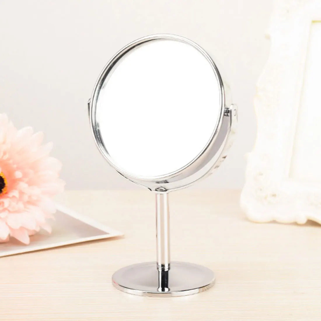 CSHOU397  Magnification Circular Make Up Mirrors Holder Cosmetic Double-Sided Desk Mirrors  8cm Women Ladies Home Bathroom Use
