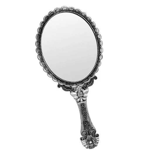 CX100  Carving Decor Cosmetic Mirror Vintage Handheld Cosmetic Mirror Makeup Mirror for Home Traveling Dormitory Use