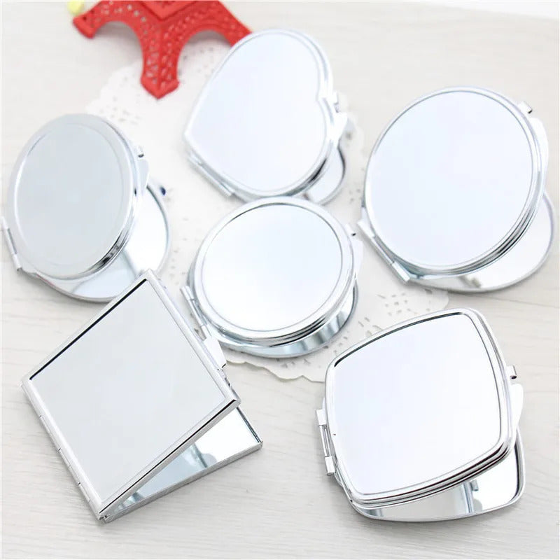 L259 Portable Stainless Steel Makeup Mirror Hand Pocket Folded-Side Cosmetic Make Up Double Mirror Small Various Shapes