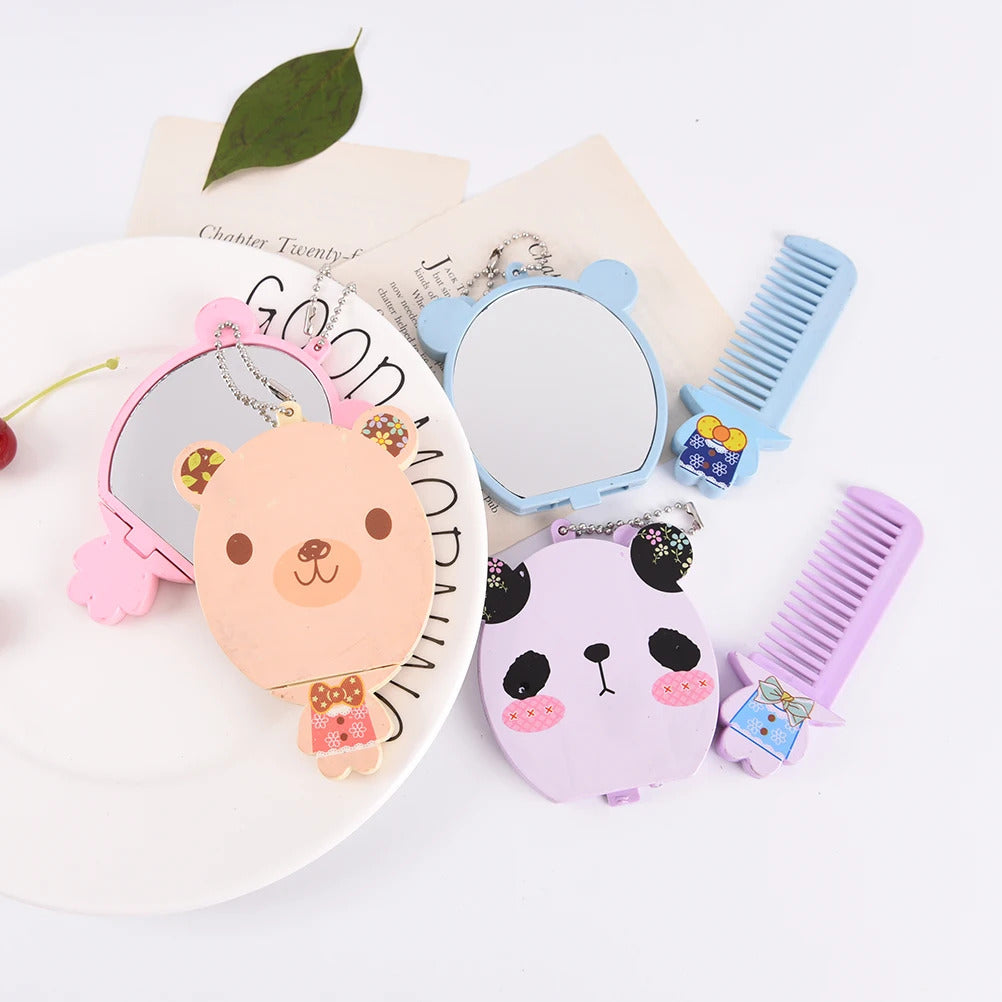 cashou161  Cute Cartoon Animal Big Face Small Mirror Fashion Women Mini Pocket Makeup Mirror Portable Mirror Comb Suit