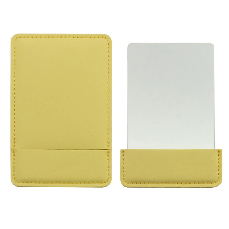 DA77 Ultra-thin Cosmetic Mirror Stainless Steel Shatter-Proof Portable PU Leather Sleeve Pocket Card Mirror Makeup