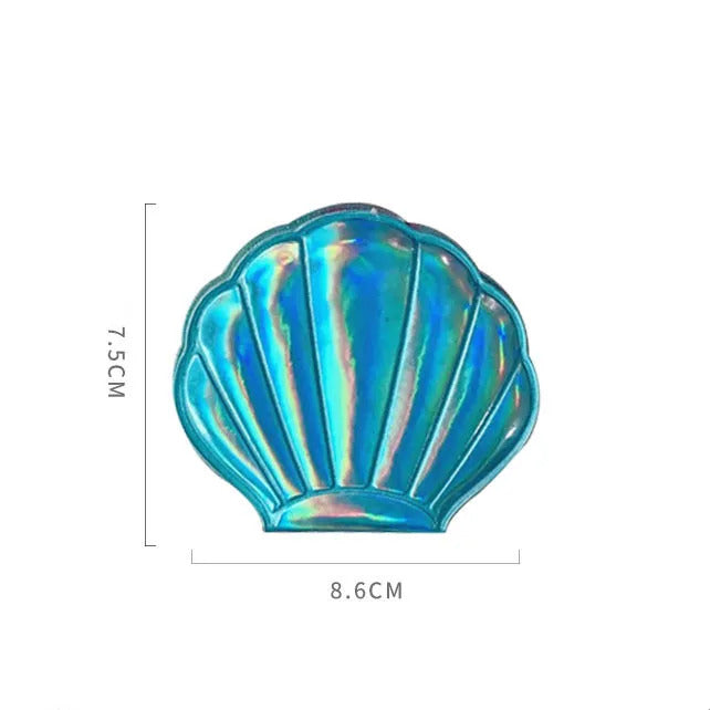 L323 Shell Shape Makeup Mirror 2X Magnifying Mirror Portable Vanity Foldable Laser Travel Pocket Mirror Cosmetic Hand Compac
