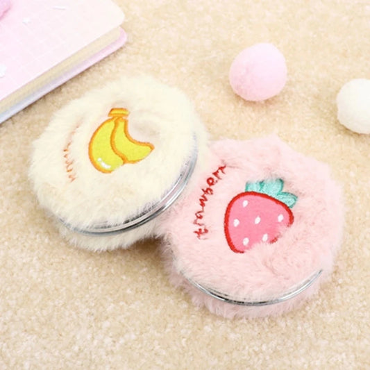TSHOU865 Pocket Mirror Cartoon Fruit Animal Women Girls Plush Mini Round Folding Embroidery Random Color Portable Double SidE