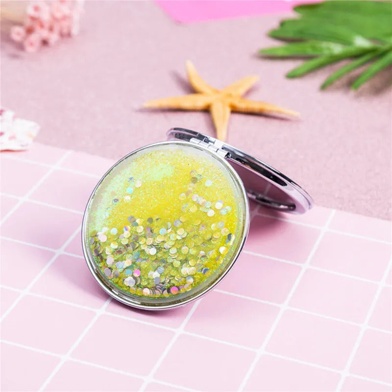 CSHOU406 Shiny Quicksand Makeup Mirror Cute Pocket Mirror Makeup Vanity Portable Foldable Vanity Mirror Hand Mirror Compact Mirrors