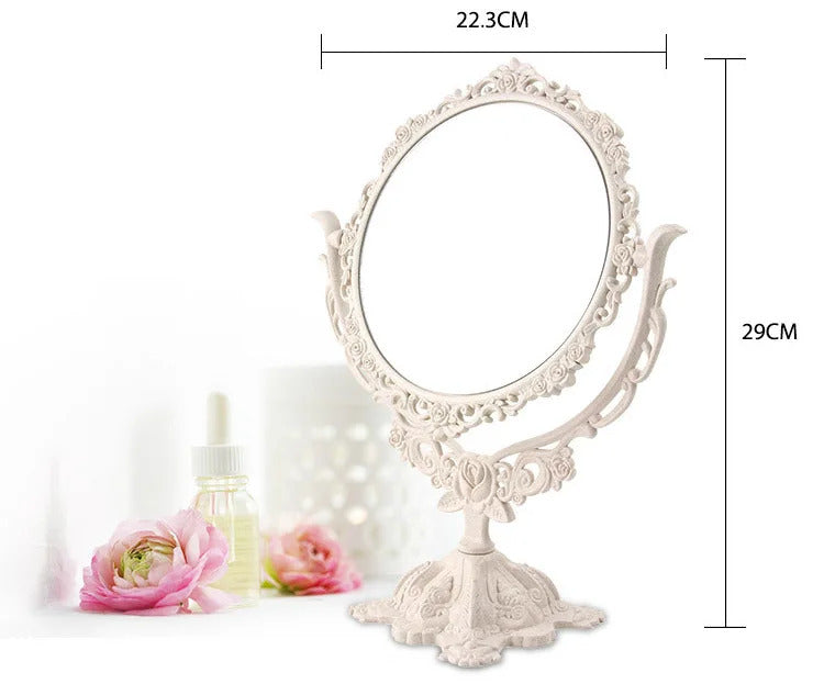 CASHOU17 Desktop Makeup Mirror EU Style Rose Decor Beauty Tool Round Oval Heart Shape Makeup Mirror Rotatable Gothic Mirror