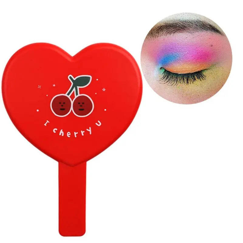 TSHOU536 Heart-Shaped Red Handheld Mirror Cartoon Cherry Vintage Cosmetic Makeup Tool