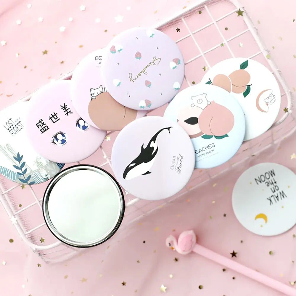 TSHOU674 Makeup Mirror Portable Hand Mini Make Up Mirror Travel Round Pocket Cosmetic Mirror Portable Beauty Makeup Accessories