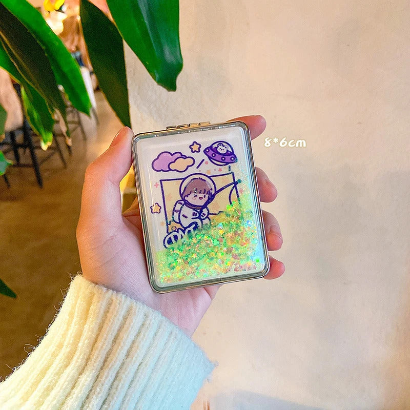 L76 Mini Makeup Compact Pocket Cartoon Mirror Portable Two-side Folding Make Up Mirror Women Cosmetic Mirrors for Gift Cute Mirr
