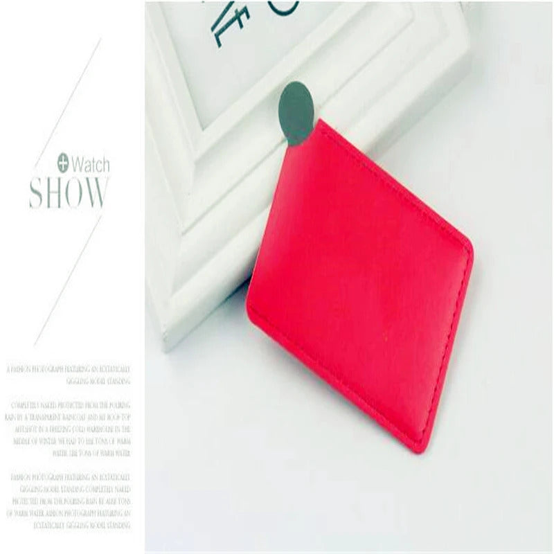 DA25 Portable Mini Shatter Proof Card Style Pocket Cosmetic Mirror PU Leather Cover Stainless Steel Unbreakable Makeup