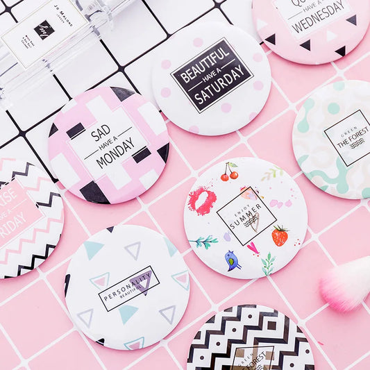FEN19 New Fashion Lady Portable MIni Makeup Mirror Cute Cartoon Pattern Portable Compact Pocket Mirror Mini Cosmetic Mirror