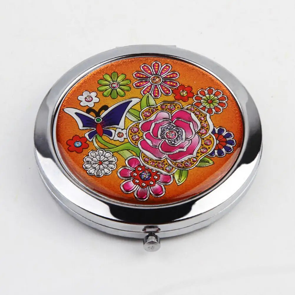 L136 maquillaje espejo Portable Pocket Cosmetic Women Mini Floral Mirror Makeup Double Sides Mirrors