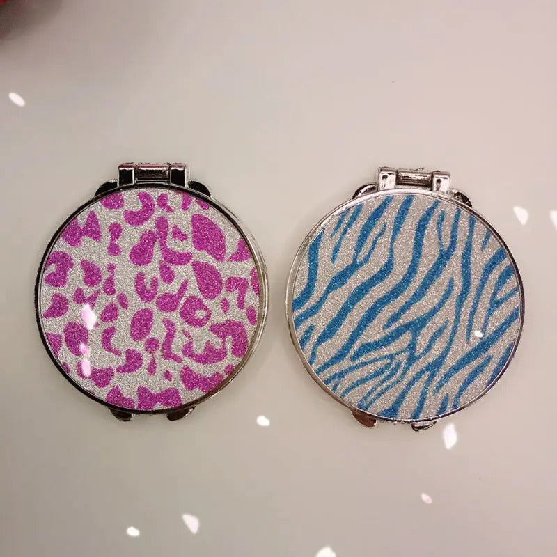 CASHOU137 Round Glitter Mini Pocket Mirror Makeup Compact Foldable Double Dual Side Random