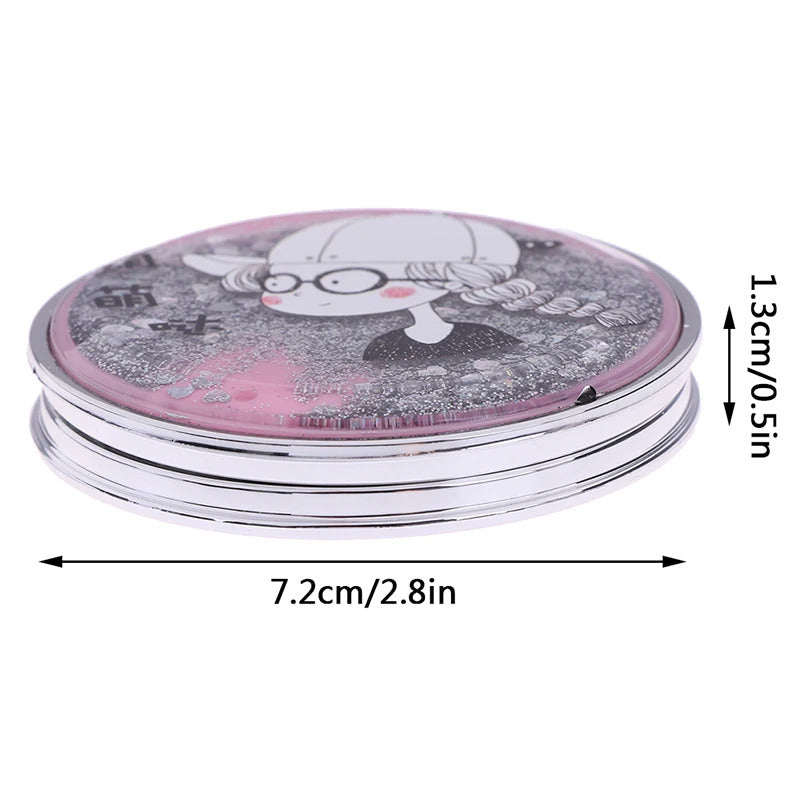 PY97 Compact Pocket Portable Double Sided Folding Cosmetic Mirror Mini Make-Up Mirror With Sparkling Flowing Sand