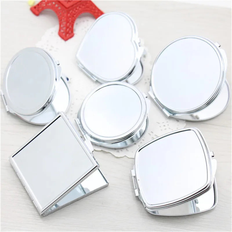 L259 Portable Stainless Steel Makeup Mirror Hand Pocket Folded-Side Cosmetic Make Up Double Mirror Small Various Shapes