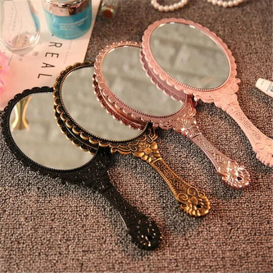 TSHOU490 Vintage Carved Handheld Vanity Mirror Makeup Mirror SPA Salon Makeup Vanity Hand Mirror Handle Cosmetic Compact Mirror