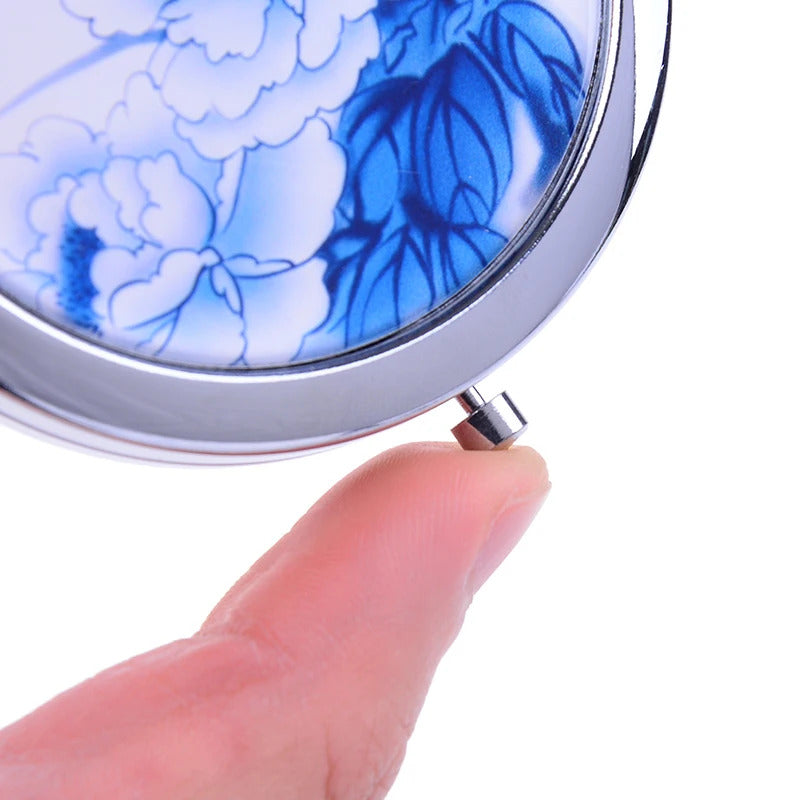 TSHOU918 Chinese Round Mini Folding Mirror Girls Mini Cute Mirror Double Side Folded Black Mirror Portable Pocker Mirror