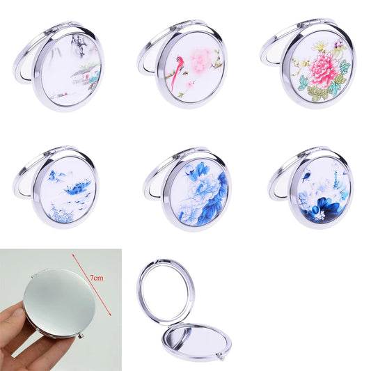 L456 Sided Magnifying Folding Makeup Mirror Printed Flower Porcelain Mirrors Mini Makeup Compact Pocket Mirror