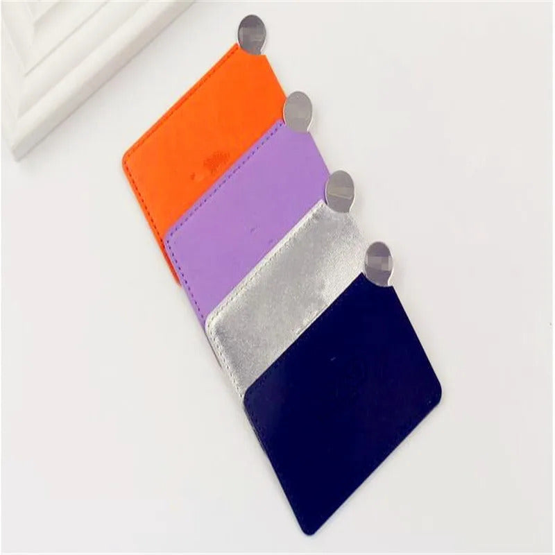 TSHOU683 Portable Mini Shatter Proof Card Style Pocket Cosmetic Mirror PU Leather Cover Stainless Steel Unbreakable Makeup