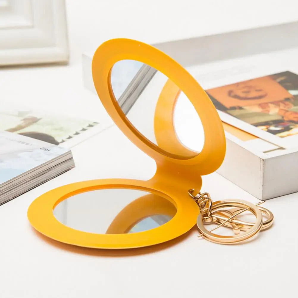 CX201 Portable Candy Color Mini PU Leather Pocket Makeup Mirror Key Chain Cosmetic Compact Mirrors Double Dual Sides Frame Girl