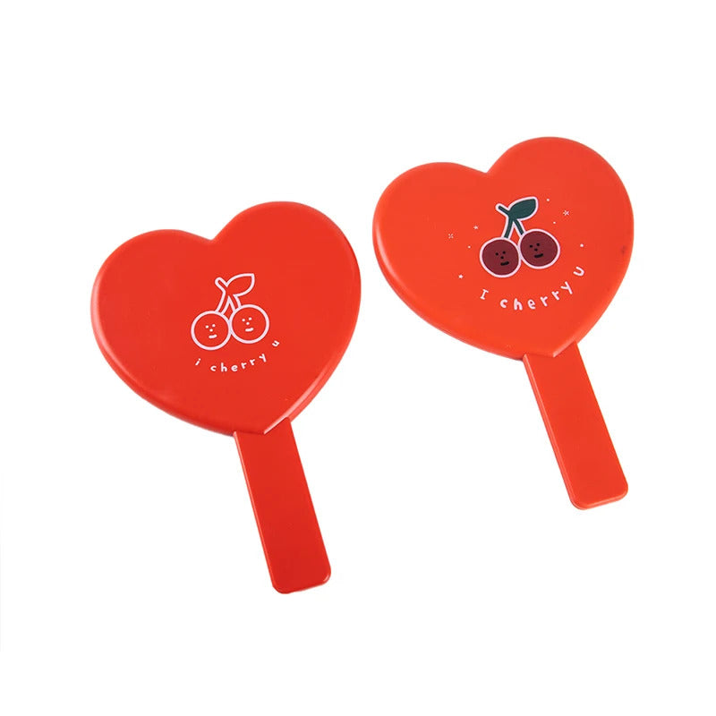 CX439 Lovely Heart-Shaped Red Handheld Mirror Cartoon Cherry Makeup Mirror With Handle