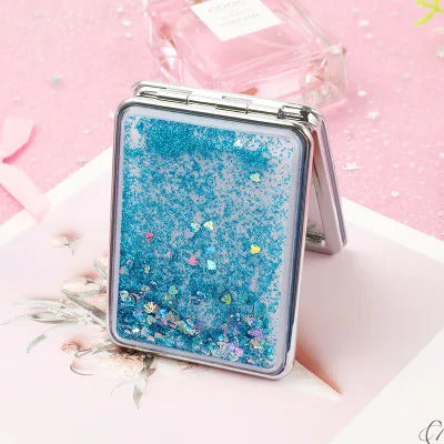 CX276 Shiny Quicksand Makeup Mirror Cute Pocket Mirror Makeup 2-Face Portable Foldable Vanity Mirror Hand Mirror Compact Mirrors