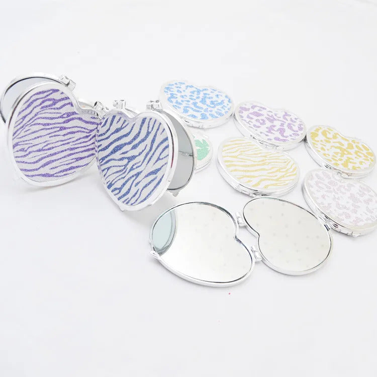 L474 Portable Pocket Mirror Heart Shaped Folding Double-sided Mirror Steel Makeup Mirrors Small Purse Mirror of Girls Women