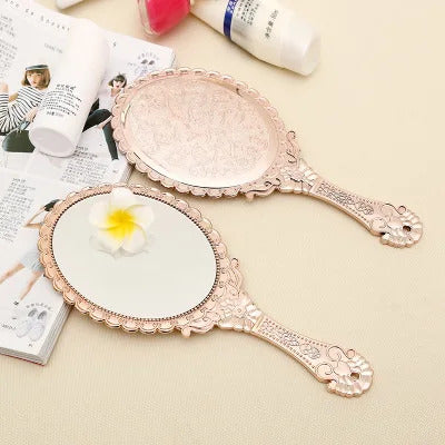 L518 New hand-held mirror HD handle make-up mirror Korean retro pattern beauty mirror European portable mirror princess