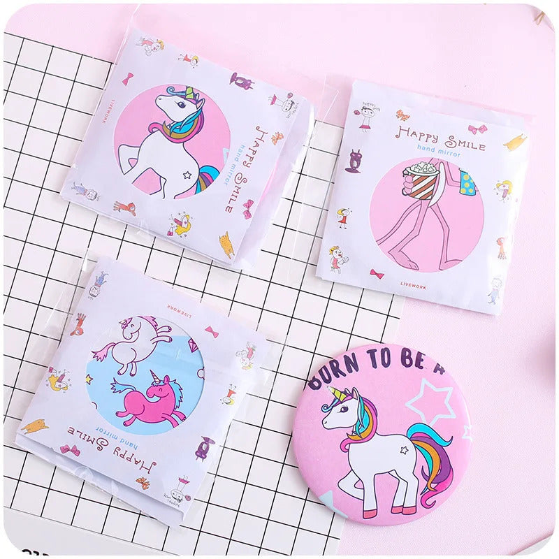 TSHOU602 Unicorn Make Up Mirror Element Mini Cosmetic Mirror Round Women Round Mini Pocket Mirrors