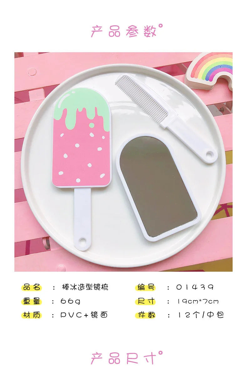 CASHOU55 Makeup Handle Mirror with Comb Cartoon Creative Design Comb Mirror Handle Children Gifts Travel Cute Mirror Portable