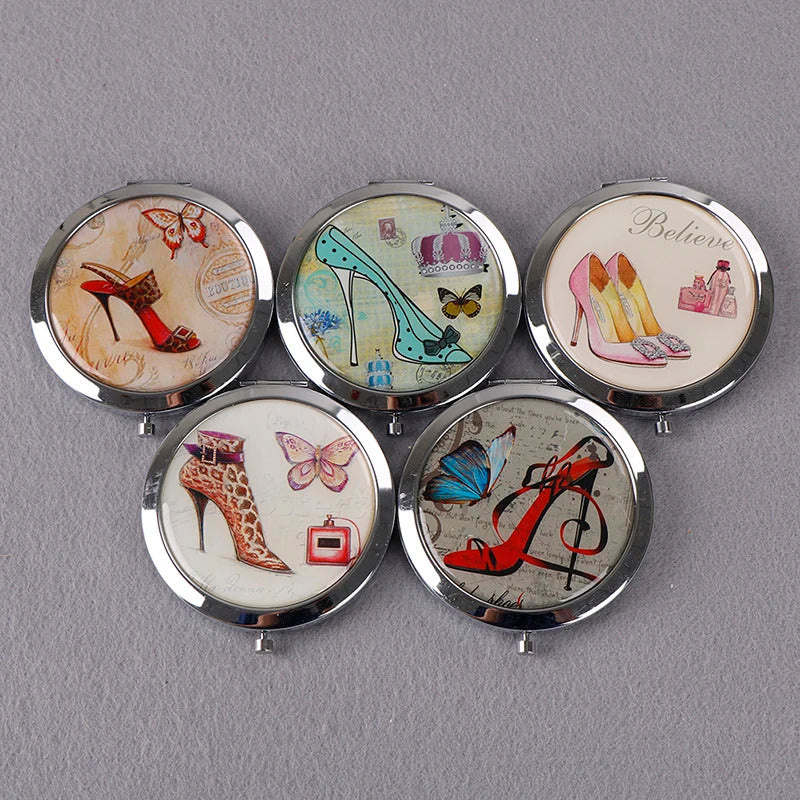 CX51  Portable Double Sides Folding Mirrors Foldable Woman Cosmetic Mini Beauty Magnifying Mirror Pocket Metal Makeup Compact