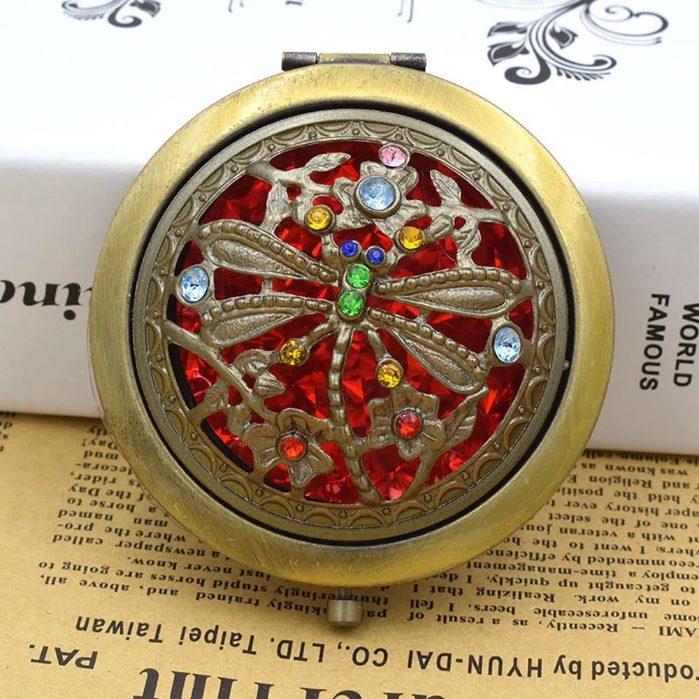 TSHOU967 Foldab Metal Bronze Makeup Mirror Hollow out round  Pocket Mirror Portable Double Sided Retro Style Mirror Makeup Tools