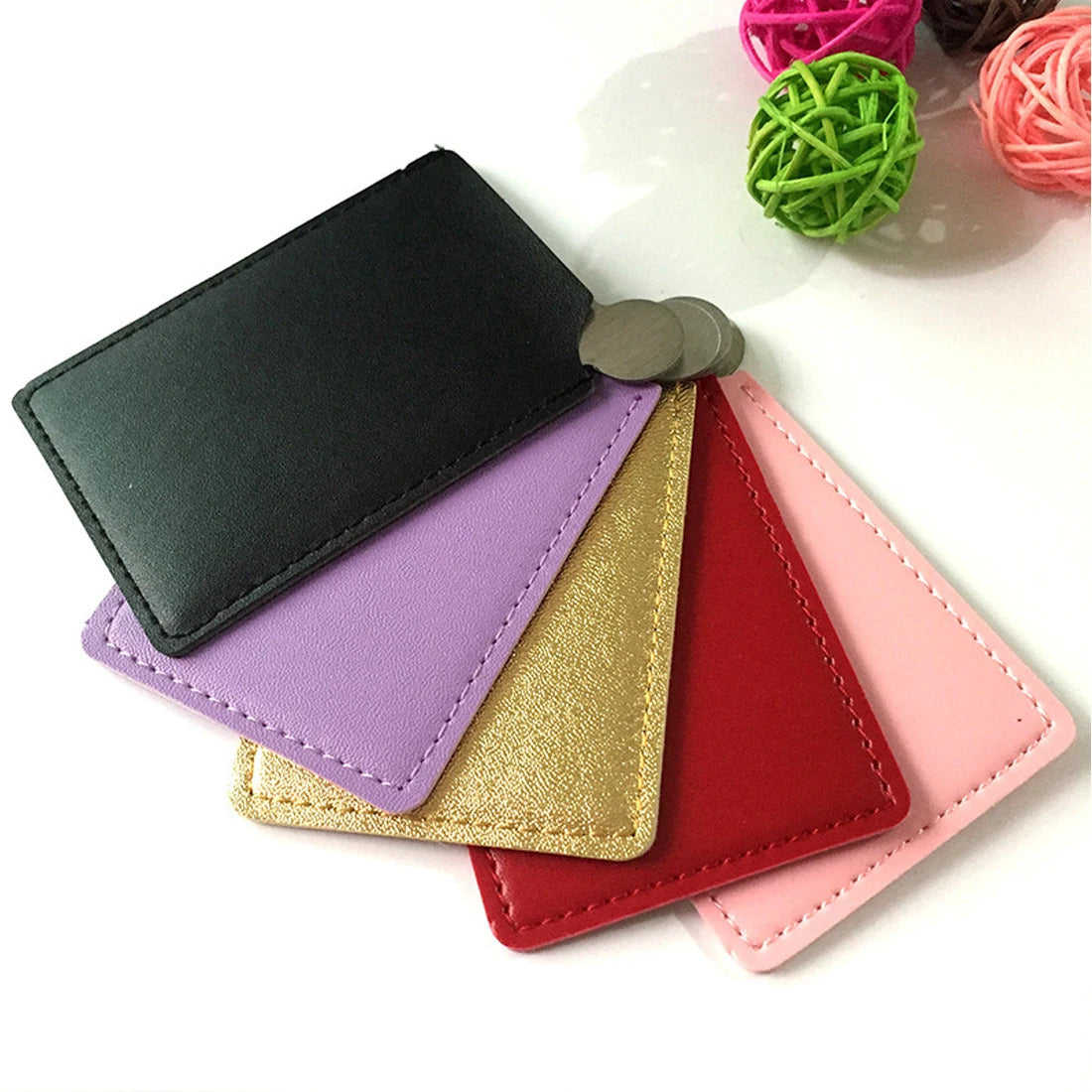 DA68 Cosmetic Essential  Stainless Unbreakable Makeup Mirror Shatter-Proof Portable PU Leather Sleeve Pocket Card Mirror