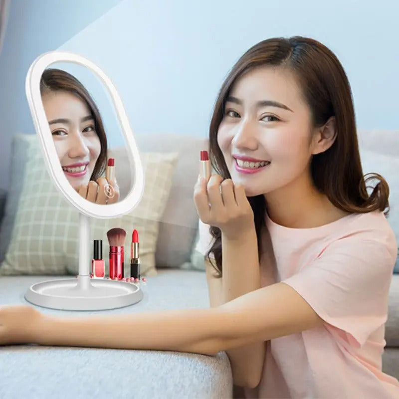 L166 Lights Desktop Makeup Mirror USB Chargeable 180 Free Degree Rotation Portable Touch Screen Switch Dimmable Tabletop Cosmet