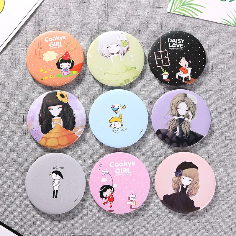 PY107 Lady Portable MIni Makeup Mirror Cute Cartoon Pattern Portable Compact Pocket Mirror Women Mini Cosmetic Mirror For
