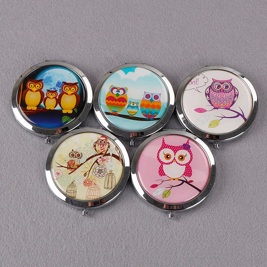 TSHOU930  Vintage Double-Side Folded OWL Makeup Mirror Hand Mirrors Pocket Mirror Mini Compact Mirrors Girl Style Random