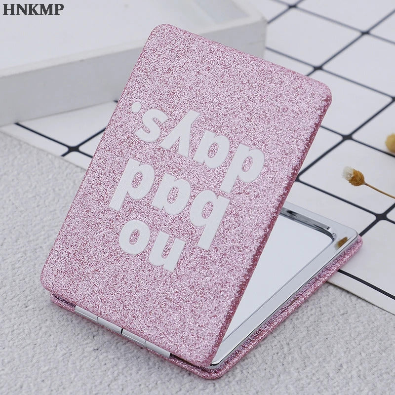 FEN34 Pink Portable Square Travel Mirror Gift Pocket Cute Double Side Folding Mini Compact Makeup Mirror For Women Girl