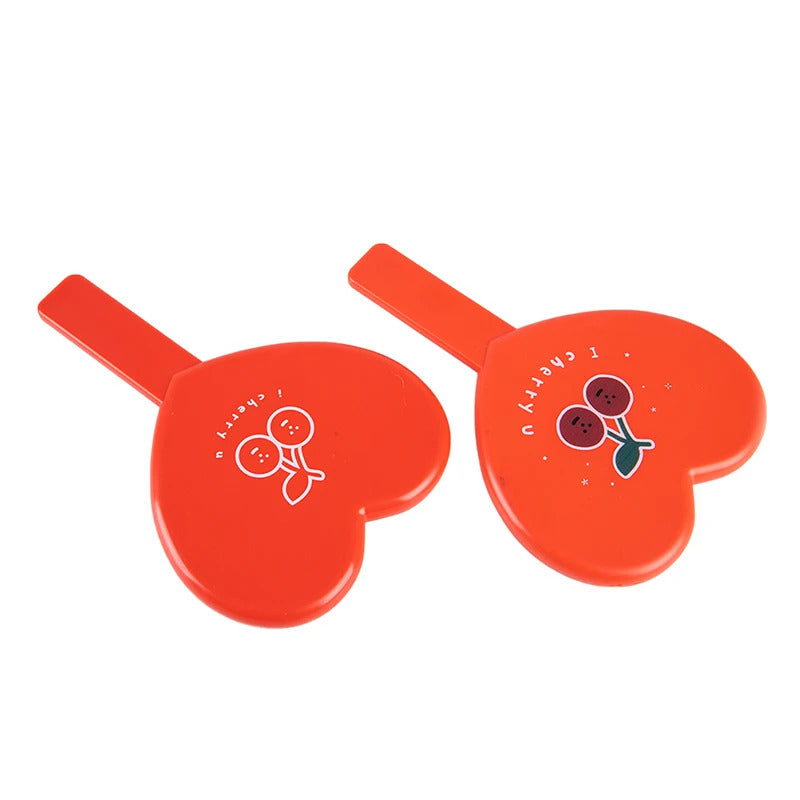 TSHOU1237  Lovely Heart-Shaped Red Handheld Mirror Cartoon Cherry Makeup Mirror With Handle