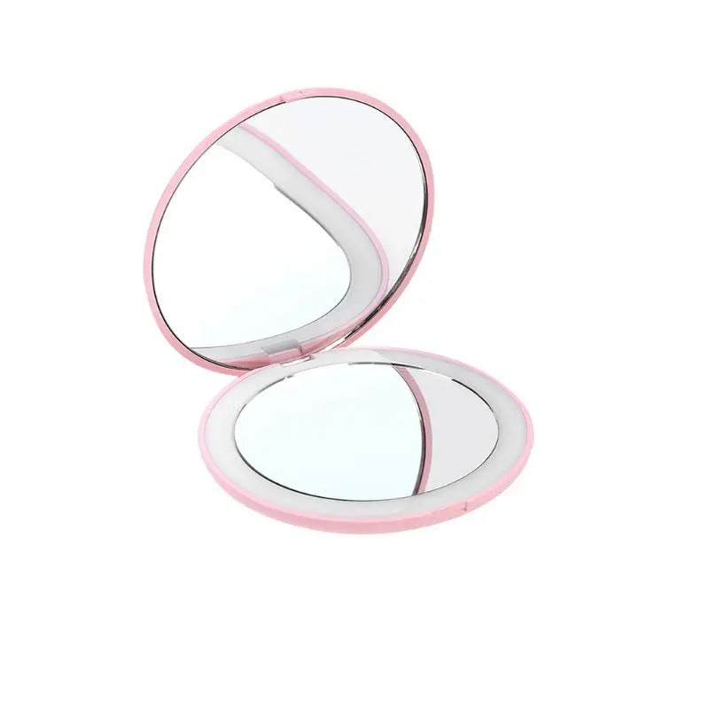 DSHOU330  LED Lighted Mini Circular Makeup Cosmetic Mirror Foldable 10X Magnifying Round Lighting Mirrors Compact Travel U2JD