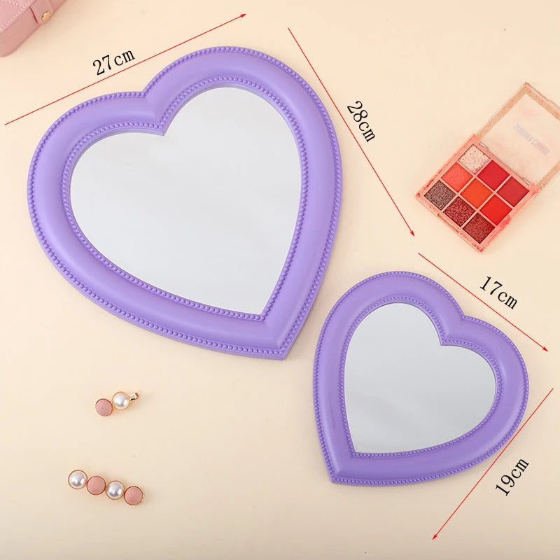 CASHOU42 Mirror Desktop Pink Love Makeup Mirror Wall Mounted Dual-Use Heart-Shaped Hanging Mirror Vanity Mirror Girl Room Wall