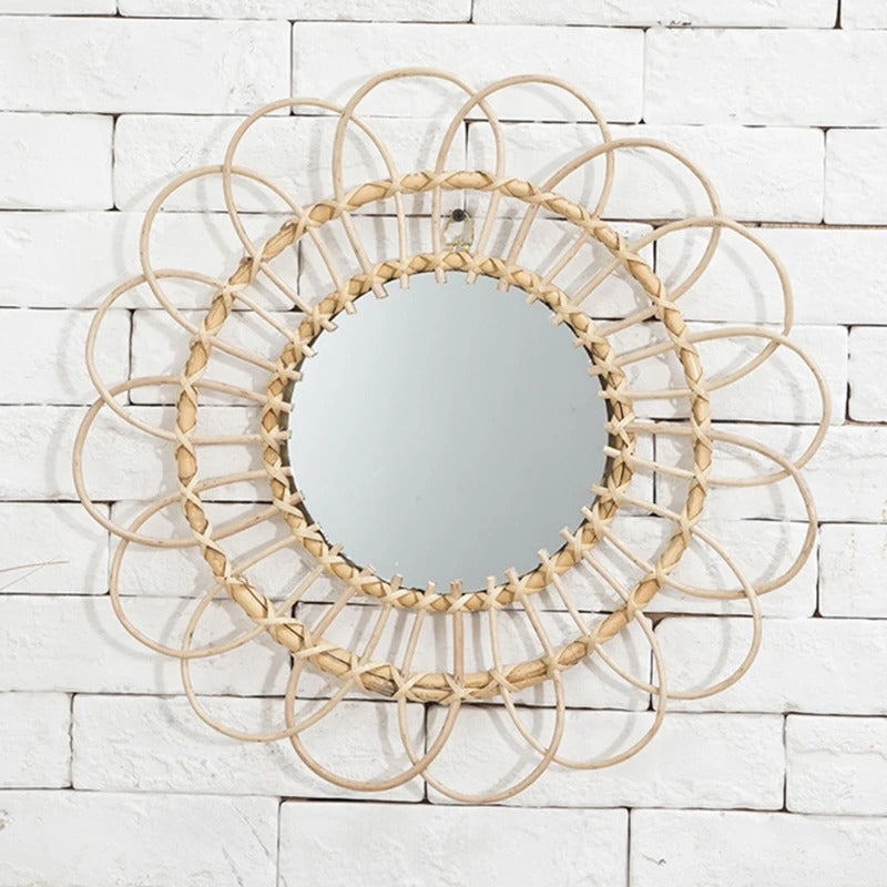 TSHOU897 Rattan Innovative Art Homestay Decoration Makeup Mirror Dressing Bathroom Wall U2JD