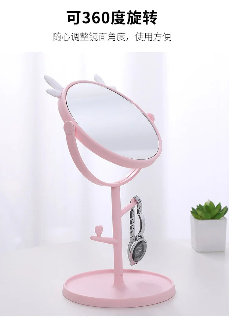 CX226  Makeup Mirror Table Desktop Countertop Base Use for Bathroom Travel Ordinary Pink Cat Ear Mirror