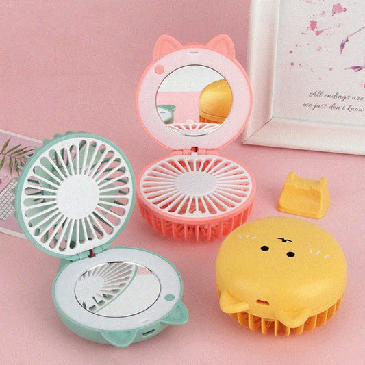 CX151 Cute Cat Portable Mini Pocket Fan Rechargeable LED Fill Light with Makeup Mirror Is Portable for- You To Put Into The Back