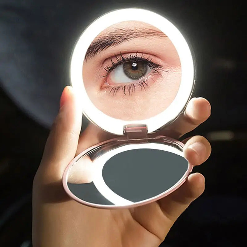 TSHOU914  LED Lighted Mini Circular Makeup Cosmetic Mirror Foldable 10X Magnifying Round Lighting Mirrors Compact Travel U2JD