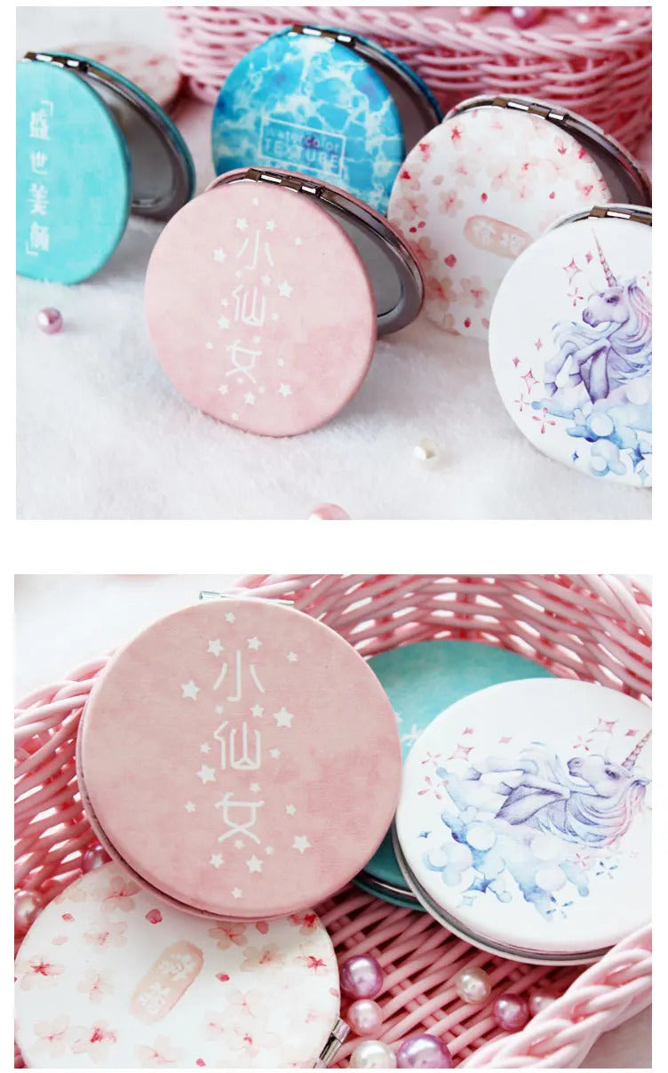 CX33 Cute Mini Makeup Mirror Dual Sides Foldable Compact Mirrors Pocket Cosmetic Mirror Suitable for Travel Ladies Girls Make
