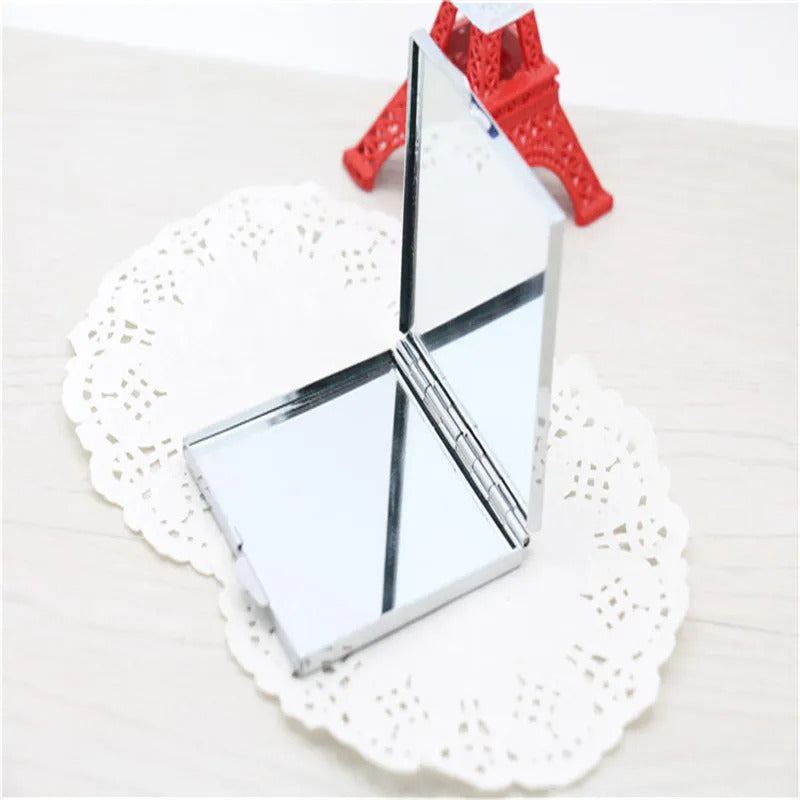 TSHOU816  Portable Stainless Steel Makeup Mirror Hand Pocket Folded-Side Cosmetic Make Up Double Mirror Small Various Shapes