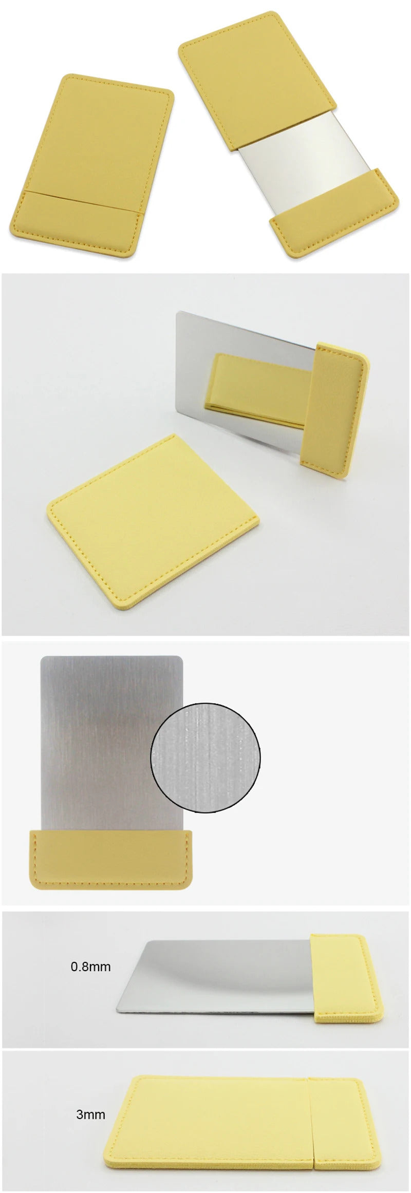 DA77 Ultra-thin Cosmetic Mirror Stainless Steel Shatter-Proof Portable PU Leather Sleeve Pocket Card Mirror Makeup