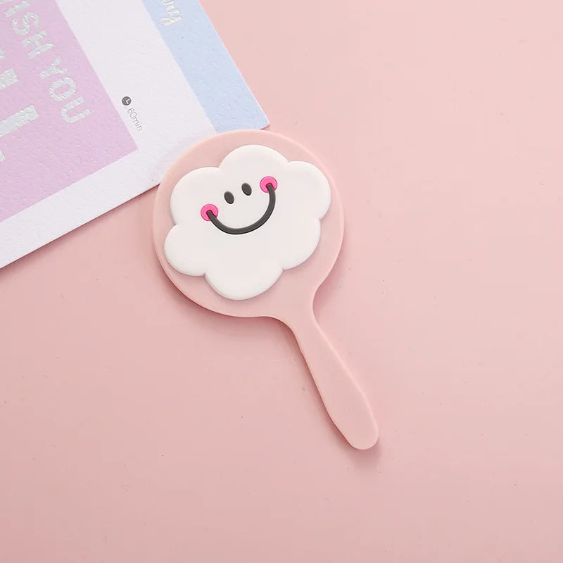 CX88 Cute Mini Handheld Cosmetic Mirror Dressing Salon Barbers Beauty Hair Hairdressers Cartoon Decorative Mirror with Handl