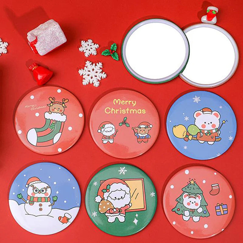 TSHOU760  Christma Portable Cute Cartoon Pattern Portable  Cute Mirror Cartoon Personality Fashion Portable Round Makeup Mirror