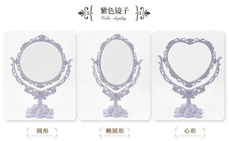CASHOU17 Desktop Makeup Mirror EU Style Rose Decor Beauty Tool Round Oval Heart Shape Makeup Mirror Rotatable Gothic Mirror